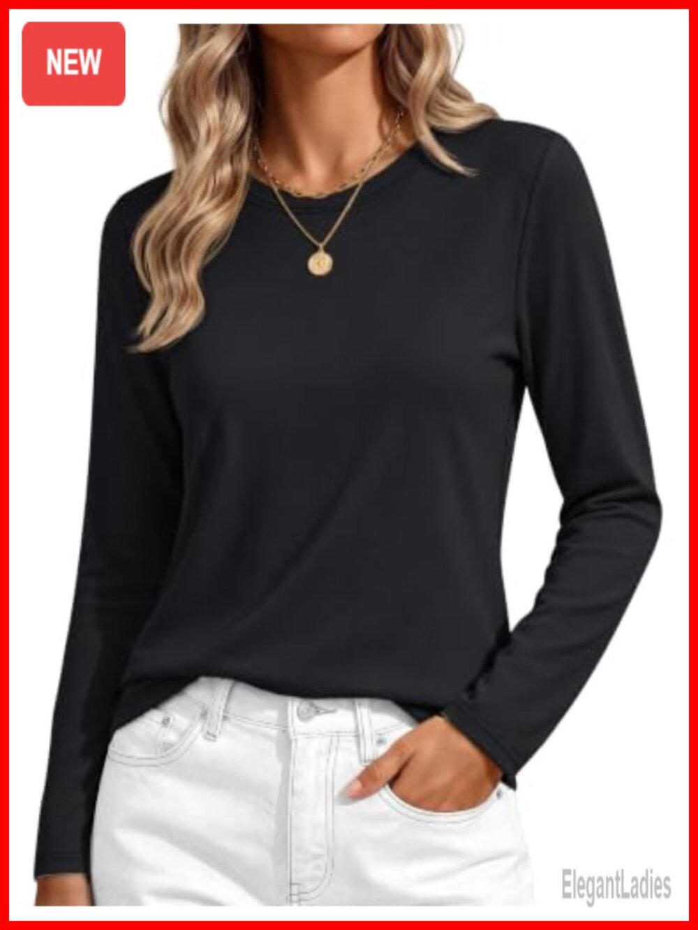 Women's Cotton Blend Long Sleeve Crew Neck T-Shirt Regular Fit Casual Top